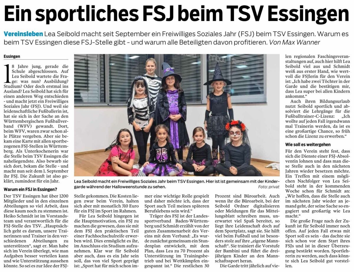 Ein sportliches FSJ beim TSV Essingen TSV Essingen